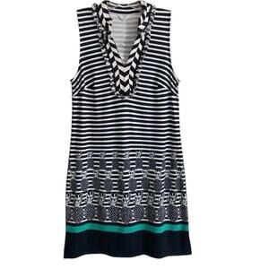 Crown & Ivy Navy Blue White Stripe Cayo Coco Pineapple Sleeveless Dress S